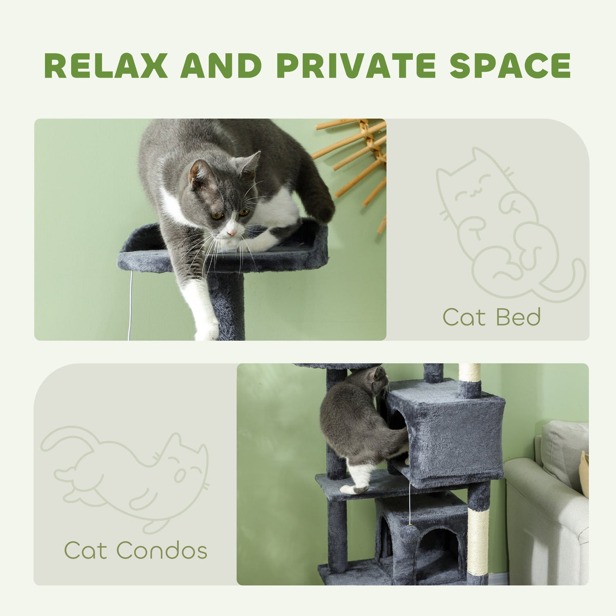 54" Cat Tree, Multi-Level Cat Tower with Scratching Posts, Cat Condos, Bed, Platforms, Ramp, Toy Ball, Beige