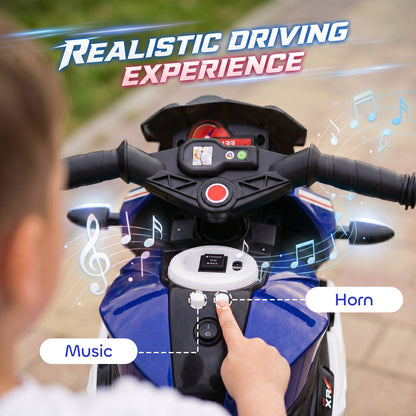 Kids Electric Motorcycle Ride-On Toy with 3 Wheels, Music, Horn, Lights, Black