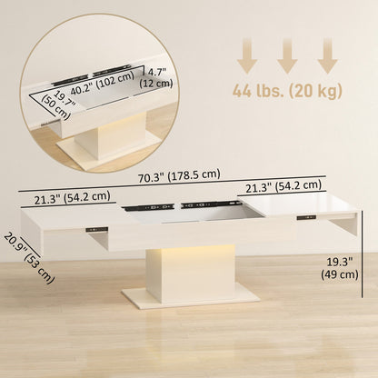 Halston Extendable Coffee Table with LED Lights and Hidden Storage-White