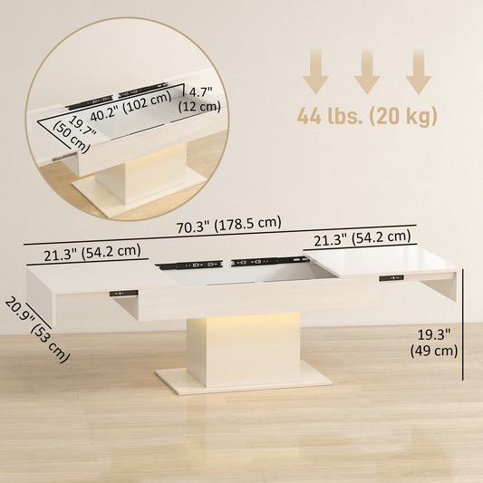 Halston Extendable Coffee Table with LED Lights and Hidden Storage-White