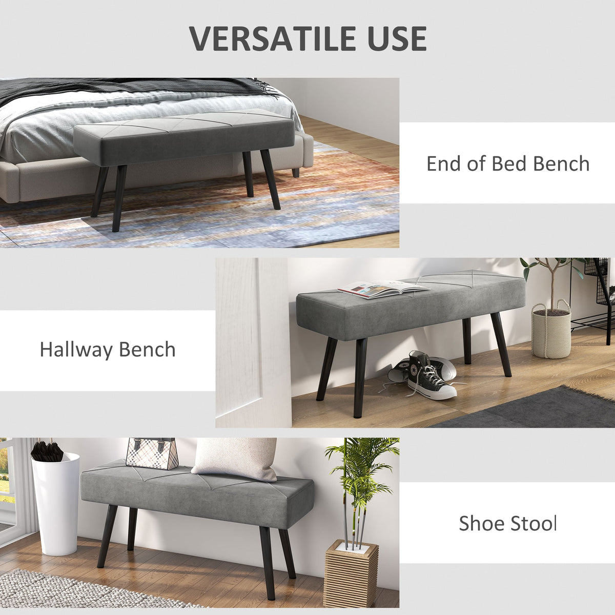 39 Inches Upholstered Bedroom Bench, Modern End of Bed Bench with Steel Legs, Cream White