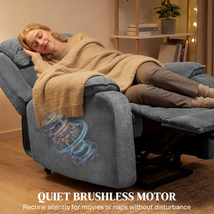 Power Recliner Chair with Massage, Electric Lift Chair for Elderly with Side Pockets, 2 Memory Positions, Remote, Brown