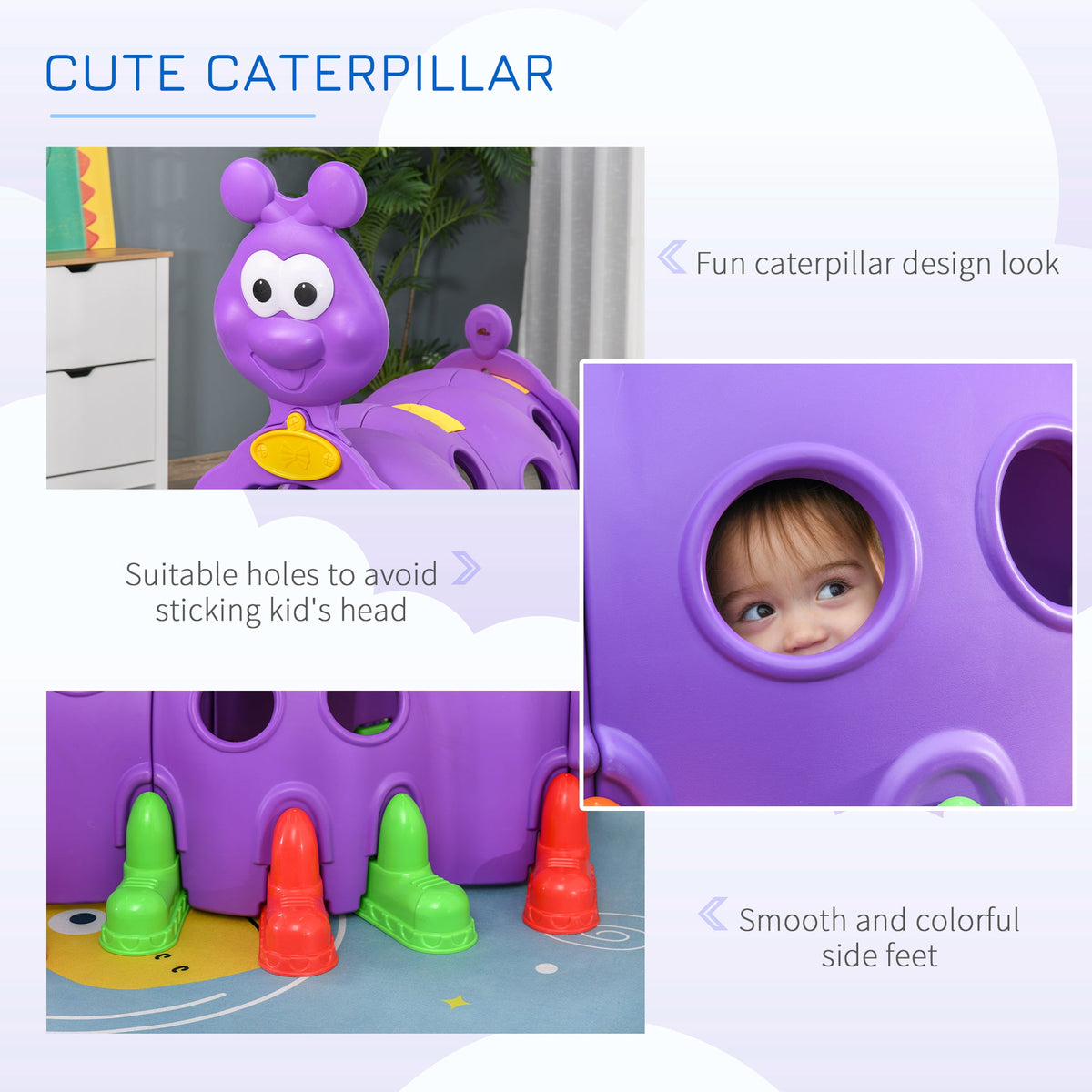 Caterpillar Design Tunnel for Kids to Crawl Through, for 3-6 Years, Multicolour
