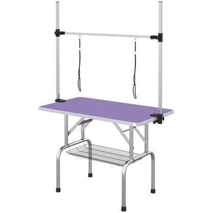 Adjustable Dog Grooming Table with 2 Safety Slings, Storage Basket, Black