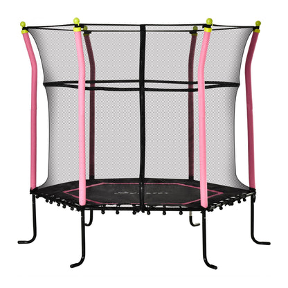 63" Kids Trampoline Mini Indoor Bouncer Jumper with Enclosure Net Elastic Thick Padded Pole Gift for Child Toddler Age 3-6 Years Old Blue