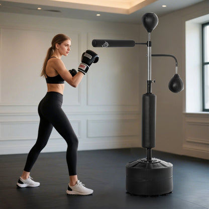 4-in-1 Free Standing Punching Bag, Height Adjustable Boxing Bag with 2 Speed Balls, 360° Reflex Bar, Black