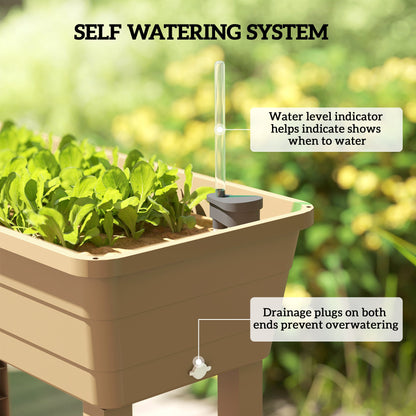 41L Self Watering Raised Garden Bed w/ Ventilation Transparent Lid Greenhouse, Planter Box w/ Storage Shelf, Black
