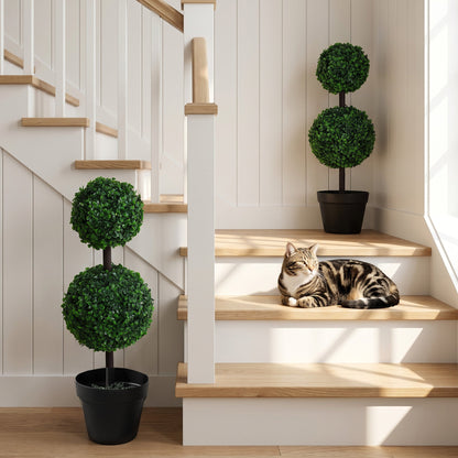 2 Ball Topiary Tree in Pot for Home Decor, Artificial Plant for Home Office, Living Room Decor, Dark Green