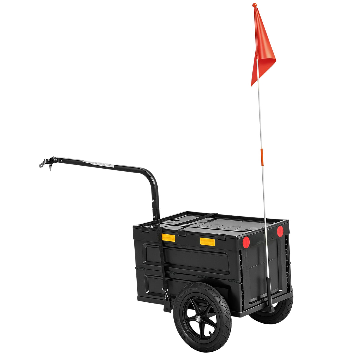 Bike Trailer with Foldable Storage Box and Lid, Quick Release Wheels, Reflective Stickers, Safety Flag