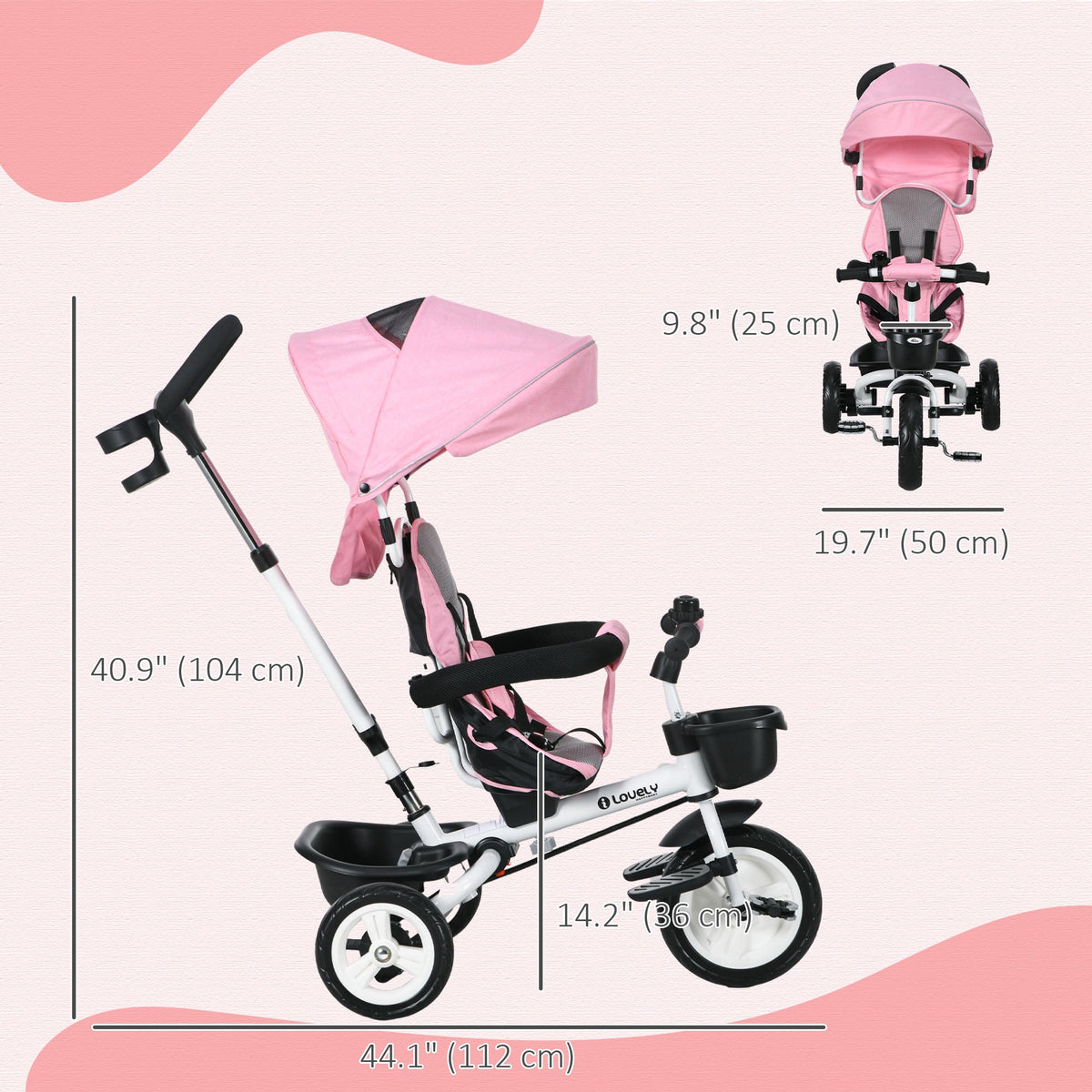 6 in 1 Toddler Tricycle with Parent Push Handle, Canopy, Storage Baskets, Cupholder, Dark Blue
