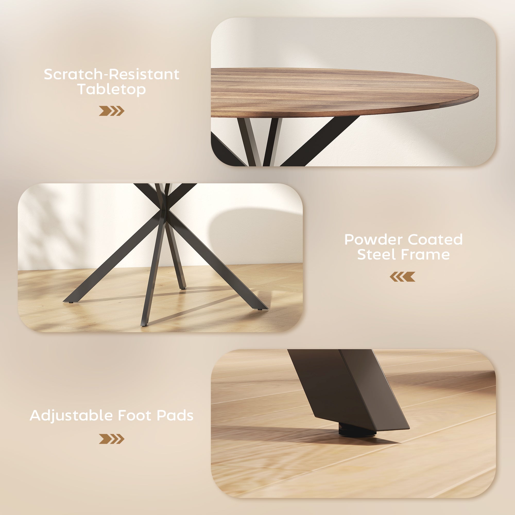 Amory 47" Round Industrial Dining Table with Steel Legs-Dark Brown/Black
