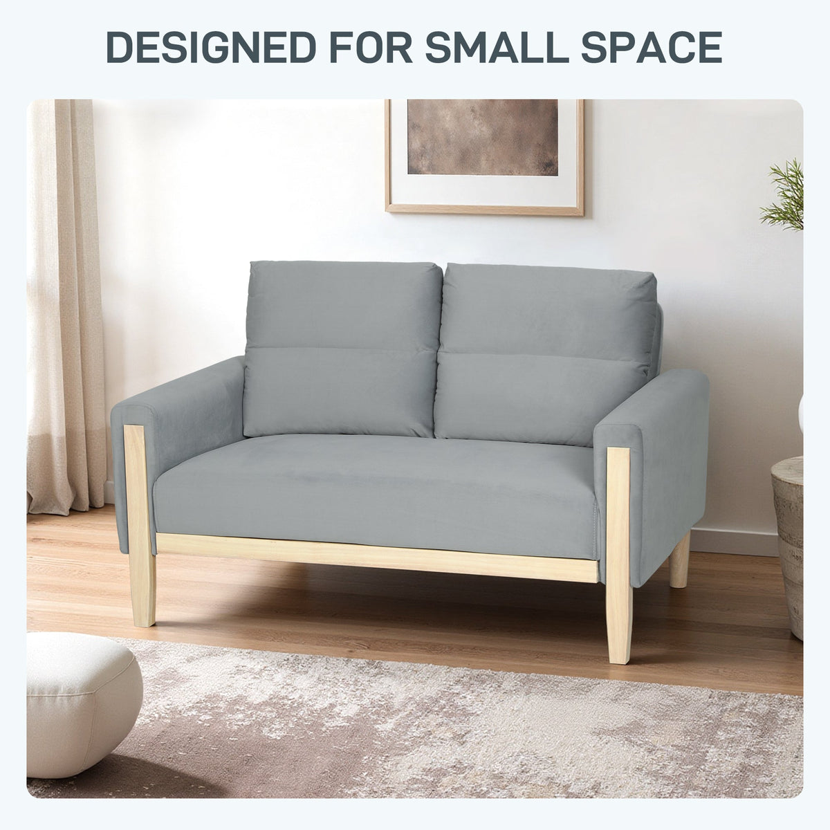 53" Loveseat Sofa, Small 2 Seater Couch with Solid Wood Legs, Modern Velvet Sofa for Living Room, Small Spaces,Brown