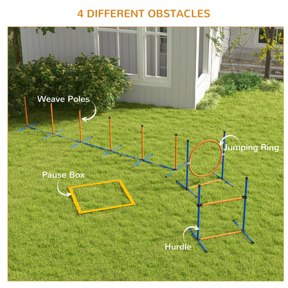 Dog Agility Training Equipment w/ Weave Poles, Adjustable Hurdle, Jump Ring, Pause Box, Whistle, Balls, Carry Bag