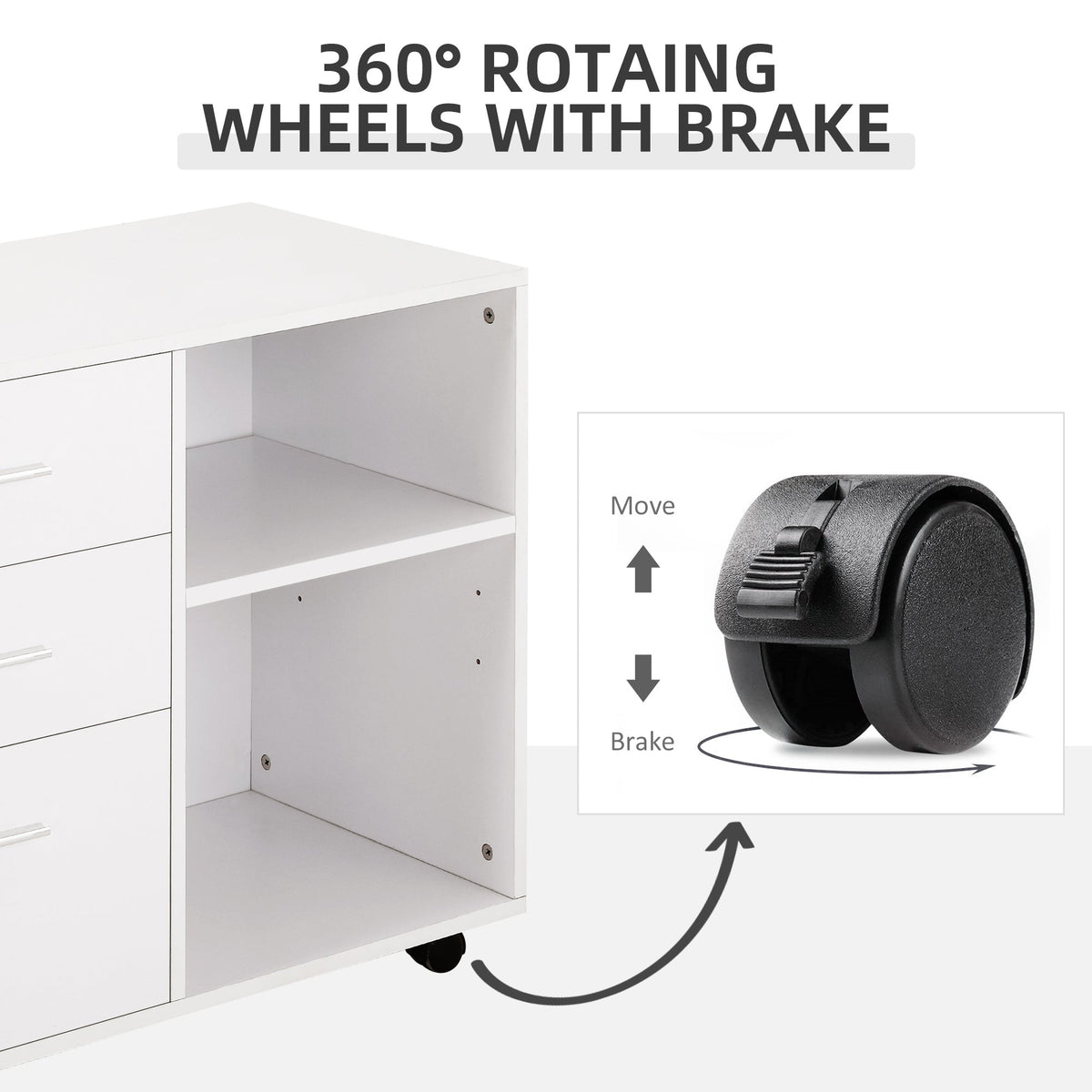 Modern Lateral Filing Cabinet, 3 Drawer File Cabinet for Letter and A4 Size Documents, Mobile, Printer Stand with Open Shelves, Rolling Wheels, Black