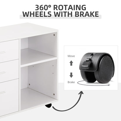 Modern Lateral Filing Cabinet, 3 Drawer File Cabinet for Letter and A4 Size Documents, Mobile, Printer Stand with Open Shelves, Rolling Wheels, Black