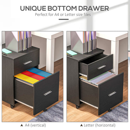Mobile Filing Cabinet, Vertical File Cabinet with 2 Drawers, Wheels, for Letter or A4 File, Natural