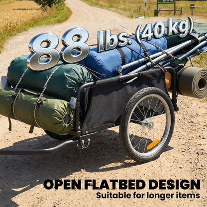 Bike Cargo Trailer, Bicycle Trailer Wagon Cart with Quick Release 16" Pneumatic Wheels, Red Flag