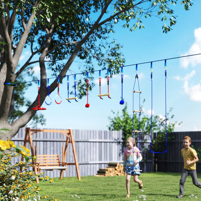 32.8' Ninja Warrior Obstacle Course for Kids 3-6 Years, with Swing, Monkey Bars, Climbing Ladder, Gym Rings, Blue