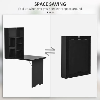 Wall Mounted Table Fold Out Convertible Desk, Multi-Functional Space Saving Computer Desk with Writing Floating Board for Students, White and Black