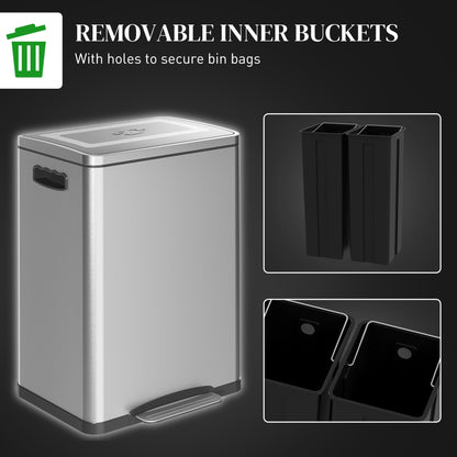 2x5.3 gal (2x20 L) Garbage Bin, Stainless Steel Garbage Can with Soft-Close Lid and Removable Inner Buckets, Black