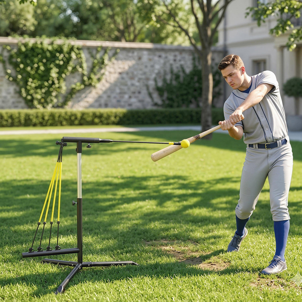 Baseball Hitting Trainer with 4 Power Bands, 32.7"-43.3" Adjustable Batting Practice Equipment with Stakes, Carry Bag