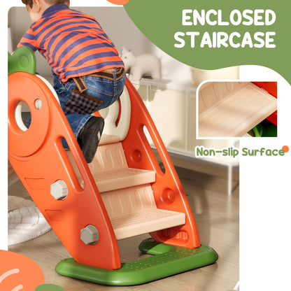 3 in 1 Foldable Toddler Slide with Basketball Hoop, Climber, for 1-3 Years Old, Orange