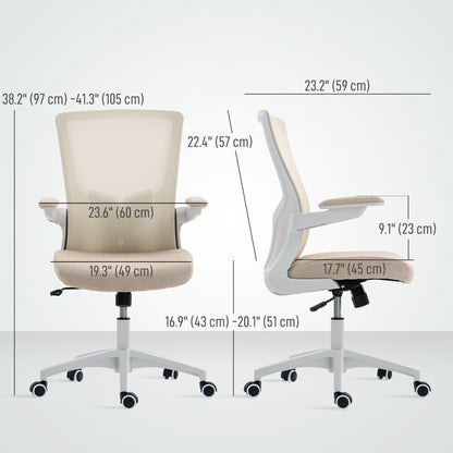 Ergonomic Office Chair, Swivel Desk Chair with Adjustable Lumbar Support, Headrest and Height, Flip-up Armrests, Beige
