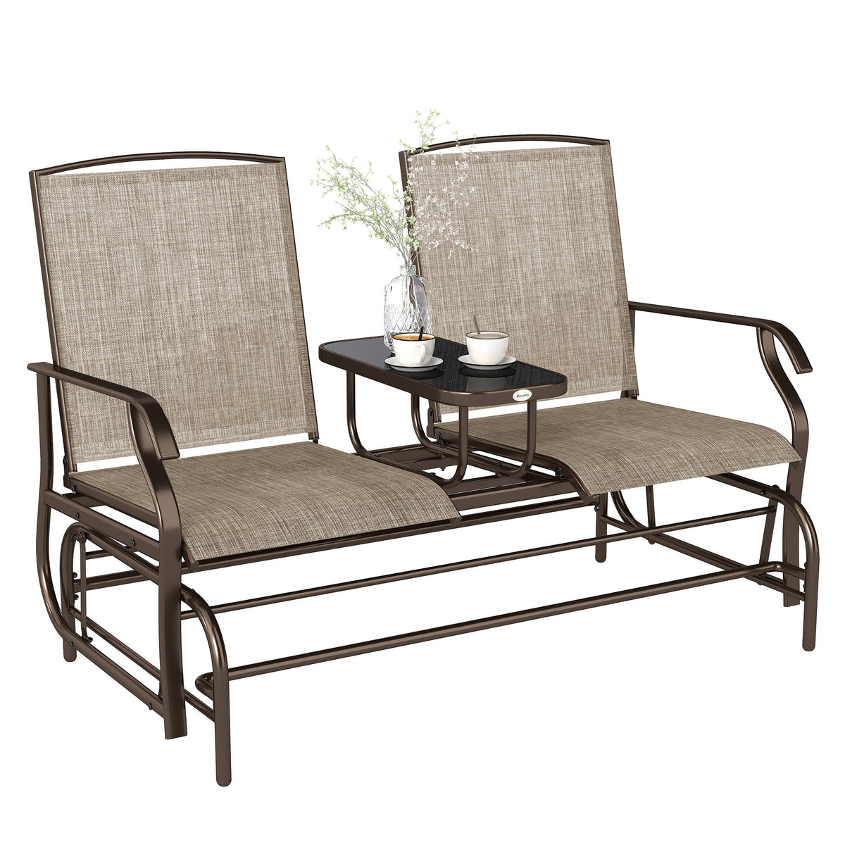 Patio Glider Rocking Chair 2 Person Outdoor Loveseat Rocker Garden Furniture Bench, Grey