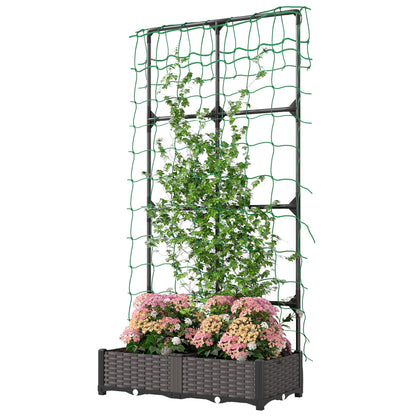2PCS Plastic Planter Box with Trellis, Self-Watering Raised Garden Bed with Trellis and Netting