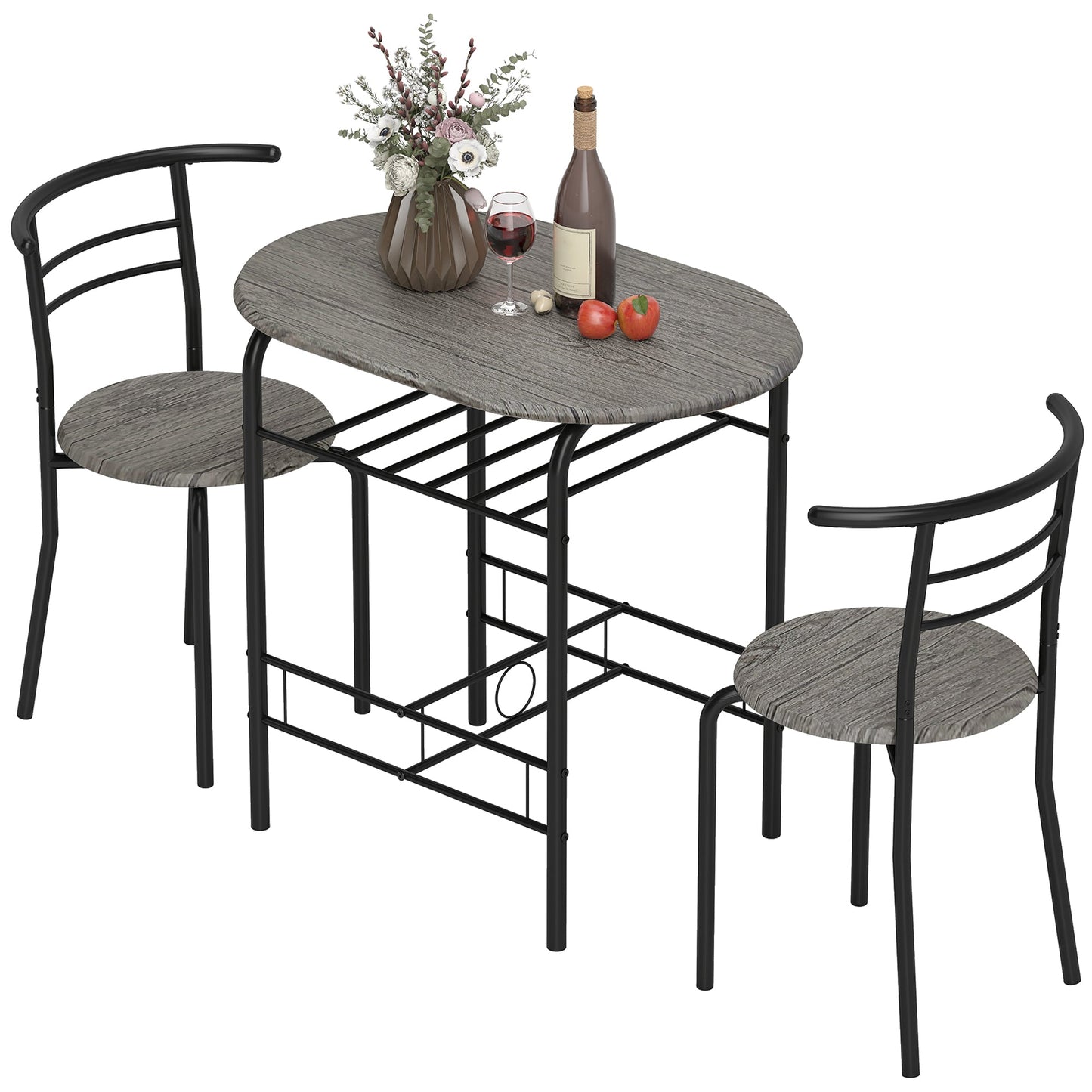 Foden 3-Piece Dining Set with Shelf, for Small Spaces-Dark Grey