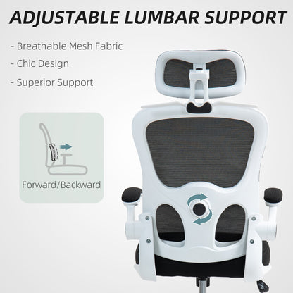 Mesh Office Chair, Ergonomic Desk Chair with Flip-up Armrest, Rotatable Headrest, Adjustable Lumbar Support, Pink
