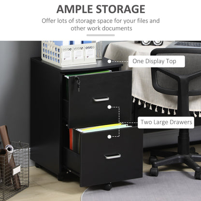 2 Drawer File Cabinet with Lock, Small Rolling Filing Cabinet for A4, Letter-Size Documents, Printer Stand for Home Office, 17" x 17.75" x 28.25", Black