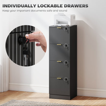 Lockable Filing Cabinet with 2 Fluted Drawers, File Cabinet with Adjustable Hanging Rails for A4 Letter Files, Black