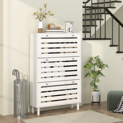 Narrow Shoe Storage Cabinet, 3 Flip Drawers, Adjustable Shelves, 18-24 Pairs Capacity, Black
