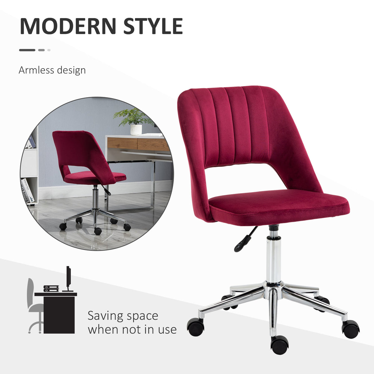 Mid Back Office Chair Velvet Fabric Swivel Scallop Shape Computer Desk Chair, Green