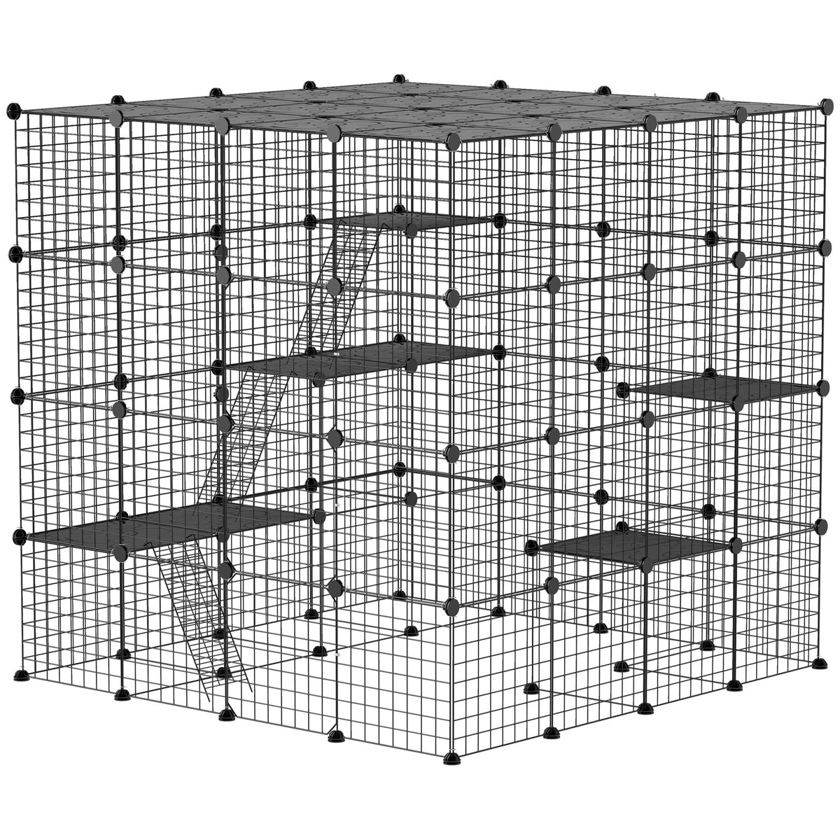 4 Tier DIY Cat Cage Indoor, Catio for 1-3 Cats with Hammock, 5 Doors, 3 Ramps, 3 Jumping Platforms, for 1-3 Cats, Black