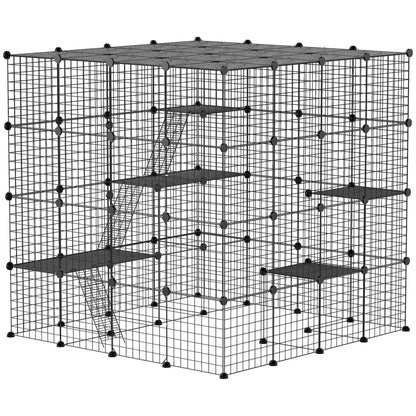 4 Tier DIY Cat Cage Indoor, Catio for 1-3 Cats with Hammock, 5 Doors, 3 Ramps, 3 Jumping Platforms, for 1-3 Cats, Black