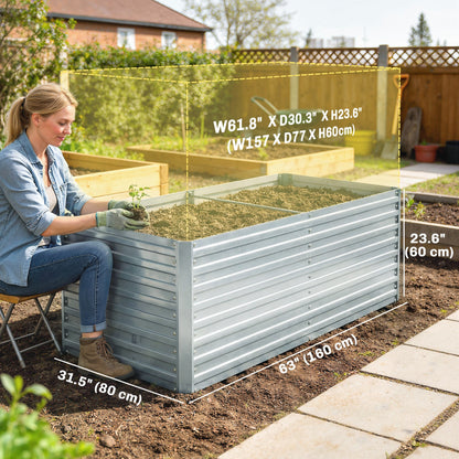 5' x 3' x 2' Raised Garden Bed, Galvanized Planter Box for Growing Flowers, Herbs and Vegetables, Black