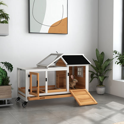 Rabbit Cage with Wheels, Ramp, Run, Tray for Indoor Outdoor, Suitable for Rabbit, Guinea Pig, Coffee