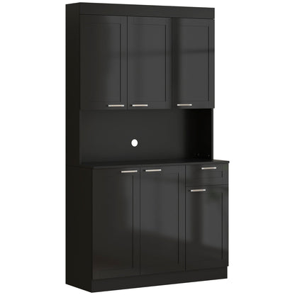71" Kitchen Pantry Cabinet, Storage Buffet with Hutch, Adjustable Shelves,Cable Management for Kitchen, Living Room, High Gloss White