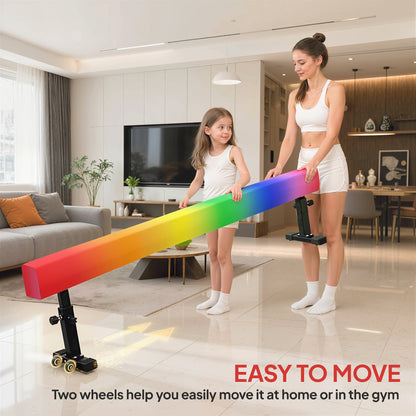 7.5ft Adjustable Balance Beam, Gymnastics Beam with Wheels, Gymnastics Equipment for 6+ Years Old Training