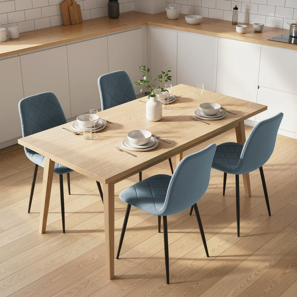 Dining Chairs Set of 4, Upholstered Dining Room Chairs with Steel Legs, Modern Kitchen Chair for Dining Room, Black