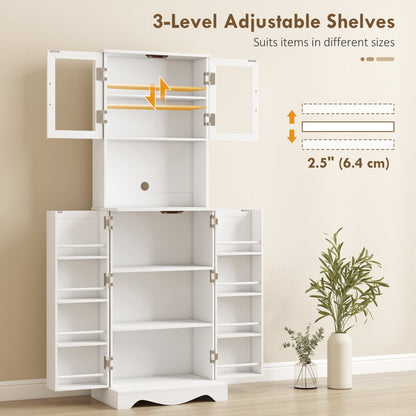71" Kitchen Pantry Cabinet, Freestanding Kitchen Hutch with 8 Door Shelves, Adjustable Shelf and Acrylic Doors, Black
