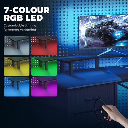 79 inch Gaming Desk with RGB Lights, Computer Table with Power Outlets & USB Ports, Keyboard Tray and 2 Drawers, Black