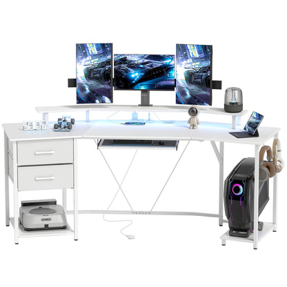 79 inch Gaming Desk with RGB Lights, Computer Table with Power Outlets & USB Ports, Keyboard Tray and 2 Drawers, Black