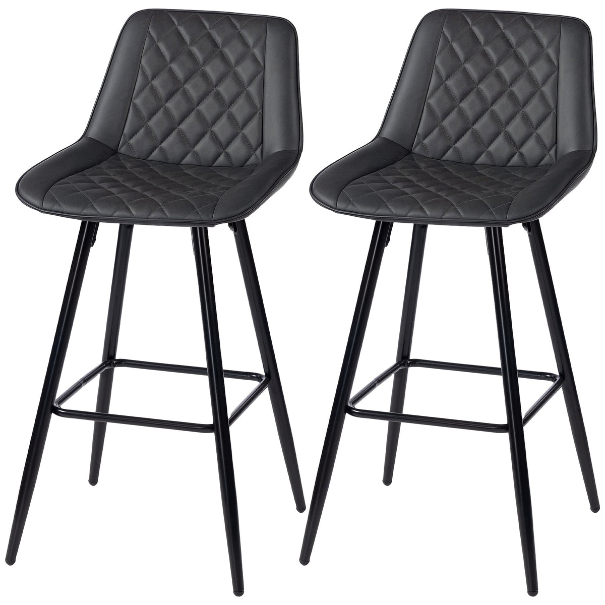 PU Leather Counter Height Bar Chairs Set of 2, 27.75" Bar Stools with Metal Legs for Dining Area, Kitchen Island, Black