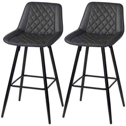 PU Leather Counter Height Bar Chairs Set of 2, 27.75" Bar Stools with Metal Legs for Dining Area, Kitchen Island, Black
