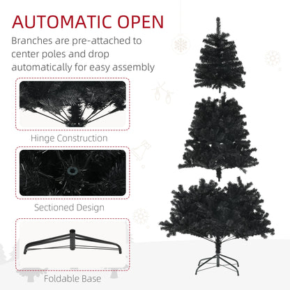 5ft Artificial Christmas Trees with Auto Open and Steel Base, Black