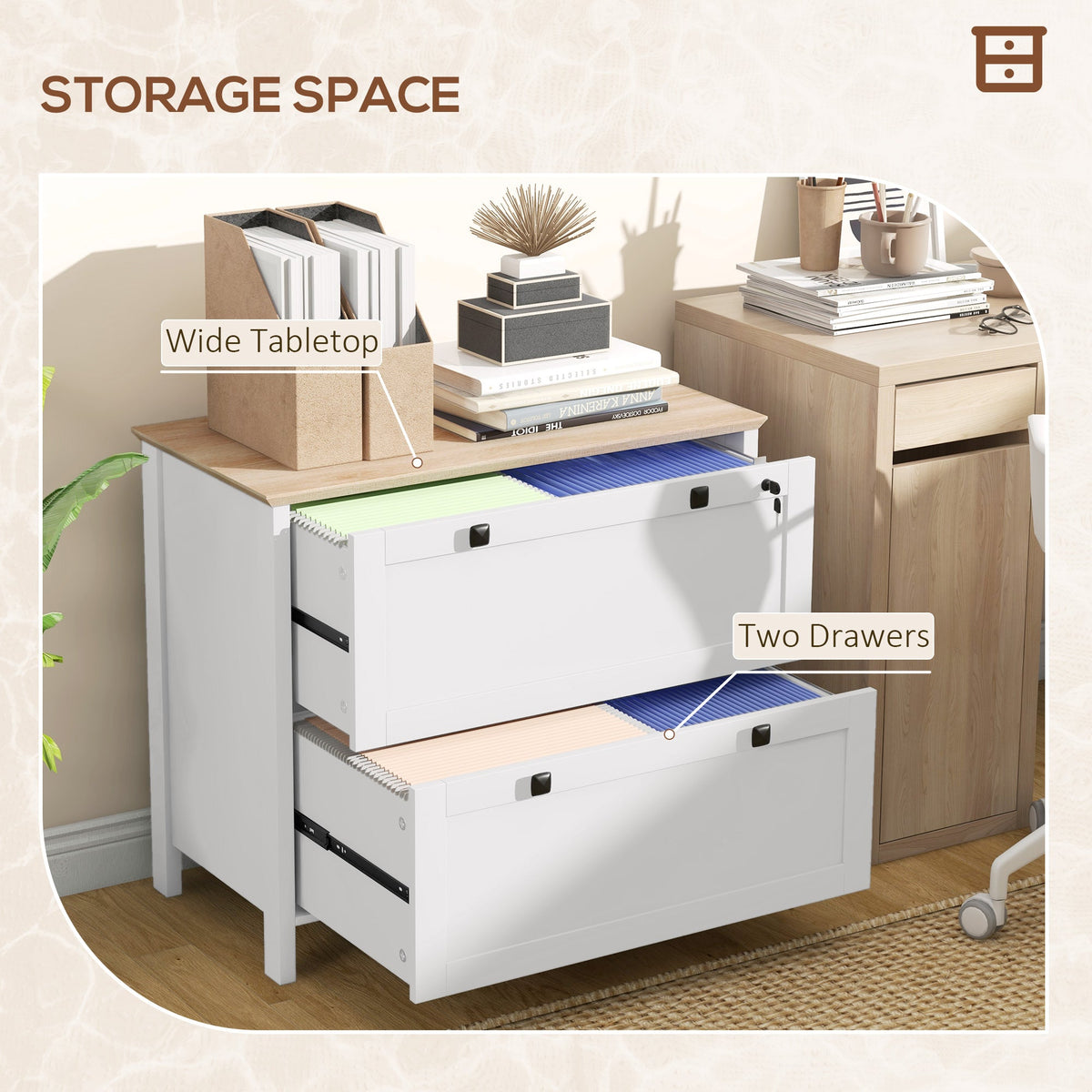 2 Drawer File Cabinet, Lockable Filing Cabinet with Adjustable Hanging Bar for Letter, A4 and Legal Size, Black