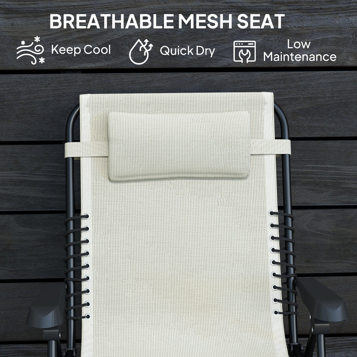 Folding Zero Gravity Chair, 5-Position Adjustable Outdoor Lounge Chair Recliner with Headrest, Beige